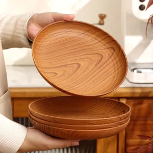 Wood Grain Color Dinner Plates Set